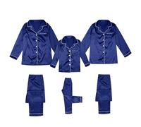 Pigiameria per bambini, 164 ragazze, in raso di seta con bottoni, set pigiama solido in due pezzi, biancheria da notte per famiglie, loungewear, a maniche lunghe, per la famiglia, rosso, Blu marino, L
