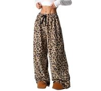 Pigiami con stampa leopardata da donna Pantaloni da pigiama in flanella pantaloni a gamba larga pantaloni oversize con coulisse stile hipster abbigliamento da strada invernale termico comodo pantaloni