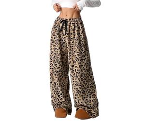 Pigiami con stampa leopardata da donna Pantaloni da pigiama in flanella pantaloni a gamba larga pantaloni oversize con coulisse stile hipster abbigliamento da strada invernale termico comodo pantaloni