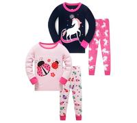Pigiami da Bambina Abbigliamento da Notte per Bambini 100% Cotone Pigiami per Bambini Pigiama a Maniche Lunghe Set da 4 Pezzi 2-12 Anni, 8 anni