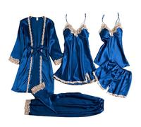 Pigiami da Donna Lingerie Sexy da Donna Giarrettiera Lingerie Set Vestaglie Body in Pizzo Biancheria Intima con Scollo a V Profondo 1 Camicie da Notte in Tuta Pigiama Donna Felpato Pigiama (Blue, M)