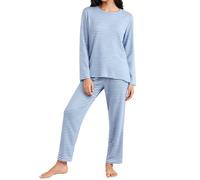 Pigiami da Donna Pigiama Donna Caldo Cotone Completo da Casa con Scollo A O E Maniche Lunghe Taglie Forti Design Sottile Tinta Unita Pigiama Sanitario Blue XXXXXXL