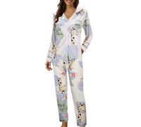 Pigiami Da Donna - Set da notte donna in due pezzi a maniche lunghe con stampa floreale chiusura frontale a bottoni risvolto sul colletto tessuto e traspirante per un comfort quotidiano elegante