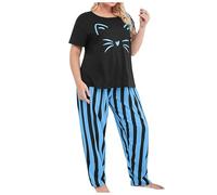 Pigiami da Donna,Taglie Forti Pigiama Donna Set Casa con Girocollo Top e Pantaloni Lunghi a Maniche Corte Pantaloncini Lounge Sleepwear Casual