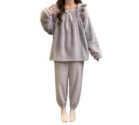 Pigiami Donna - Invernale in Morbida Flanella per Un Comodo Termico a Maniche Lunghe con Elegante Motivo Jacquard Comodo da Due Pezzi per Le Notti Fredde