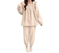 Pigiami Donna - Invernale in Morbida Flanella per Un Comodo Termico a Maniche Lunghe con Elegante Motivo Jacquard Comodo da Due Pezzi per Le Notti Fredde
