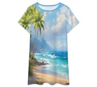Pigiami Estivi da Donna - Bellissima Spiaggia Camicia da Notte Lunga E Ampia da Donna Elegante Vintage Stile T-Shirt per La Casa Pigiama M