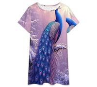 Pigiami Estivi da Donna - Pavone nella Neve Camicia da Notte Lunga E Ampia da Donna Elegante Vintage Stile T-Shirt per La Casa Pigiama 2XL