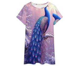 Pigiami Estivi da Donna - Pavone nella Neve Camicia da Notte Lunga E Ampia da Donna Elegante Vintage Stile T-Shirt per La Casa Pigiama 2XL