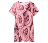 Pigiami Estivi da Donna - Rose Rosa Camicia da Notte Lunga E Ampia da Donna Elegante Vintage Stile T-Shirt per La Casa Pigiama L