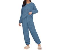 Pigiami in pile da donna Taglia grande Pjs per donne Set Casual Classici Pigiami da donna in cotone morbido e accogliente per dormire Pantaloni con tasche, Blu, 5XL