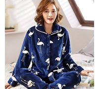 Pigiami Invernali Donna,Inverno/Blu Gru/Pigiama in Pile Corallo Set Addensare Caldo Morbido Flanella Homewear Indumenti da Notte Cardigan Manica Lunga Plus Size Pigiama Set Donna, M
