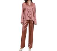Pigiami Lunghi Donna, Pigiama Donna Manica Lunga Maniche Lunghe Camicia con Bottoni sul Bavero Comodo Pantaloni Lunghi Traspiranti Casual in Due Pezzi Pigiama Aperto Davanti Donna per La Casa