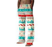 Pigiami Natalizi Coppia-Pantaloni Pigiama da Uomo-Pantaloni Casual Natalizi da Uomo Pantaloni Casual Stampati con Composito Speciale Pupazzo di Neve Fiocco di Neve Babbo Natale