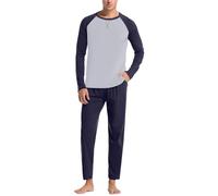 Pigiami Uomo Cotone Lungo Pigiama Uomo Maniche Lunghe e Pantaloni Lunghi Pigiami Due Pezzi da Uomo Completino per Casa Leggero e Morbido Pigiama Patchwork Alla Moda in Tinta Unita