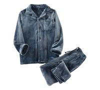 Pigiami Uomo Cotone - Pigiami Due Pezzi da Uomo Pigiama di Flanella Invernale Abbigliamento da Notte Termico Comodo Abbigliamento da casa in Pile per Le Notti Fredde (Blue L)