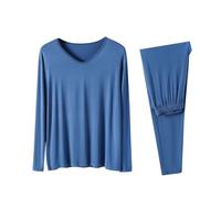 Pigiami Uomo Invernali 3XL - da per Il Tempo Libero Girocollo Top A Maniche Lunghe E Pantaloni Elasticizzati con Tasche Tinta Unita 2 Pezzi Casual Abbigliamento per La Casa (Blue XL)