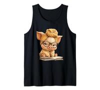 Piglet Libro Aperto Lettura Animale Amante Grafico Ritratto Canotta