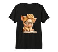 Piglet Libro Aperto Lettura Animale Amante Grafico Ritratto Maglietta Premium