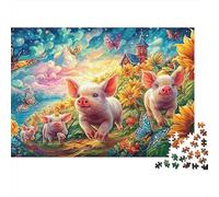 Piglets Run by Sunflowers And Butterflies Puzzle Da 1000 Pezzi Cute Piggy Gioco Di Sfida Per Uomini, Donne E Anziani 38x26cm/1000pcs