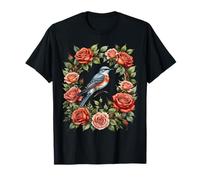 Pigliamosche a forma di forbice circondato da rose rosse Maglietta