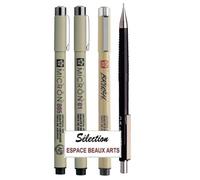 PIGMA MICRON Sakura Manga Set, 005, 01, BRUSH, Matita meccanica 125-0,5 mm, colore: nero, 4 pezzi
