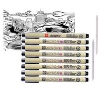 PIGMA MICRON Sakura Manga - Set di penne 8pcs 005,01,02,03,04,05,08 Brush + 2 Paper Blender