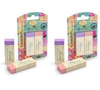 Pigna, Blister 2 gomme NATURE FLOWERS, PVC free, rosa e viola (Confezione da 2)