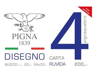Pigna, Blocco da Disegno con 4 angoli PignaQuattro, Formato 24x33 cm., 20 Fogli da 200 g/m², Perfetto per Disegni e Schizzi, Carta Ruvida, confezione 1 pezzo