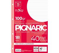 Pigna 02222371R, Ricambio con Banda Rinforzata, Rigatura 1R, righe per medie e superiori, Carta 100g/mq, Pacco da 40 Fogli