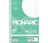 Pigna, Confezione da 40 Ricambi con 4 fori per archiviazione, banda laterale rinforzata, fogli con buchi rinforzati, Fogli f.to A4, 21x29,7, 0C, righe con margine