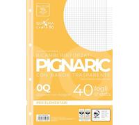Pigna 02194590Q, Ricambio con Banda Rinforzata, Rigatura 0Q, quadretti 5 mm con margine per 2° e 3° elementare, Carta 80g/mq, Pacco da 40 Fogli