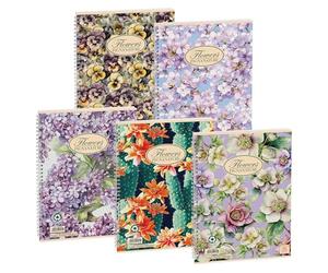 Pigna, Maxi Quaderni Spiralati Nature Flowers, f.to A4 22x29,7 cm., con 4 fori e microperforazione, interno 1R, righe, 80 gr., Carta Riciclata, soggetti assortiti, 5