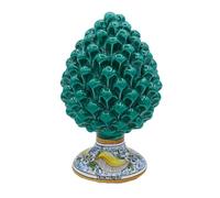 Pigna Siciliana ceramica di Caltagirone, h 20/22 cm ca. (1pz) colore Verderame a immersione con gambo decoro casuale