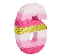 Pignatta a forma di numero 6, rosa e oro per ragazze, decorazioni per 6° compleanno (piccola, 41 x 28 cm)