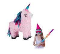 Relaxdays Pignatta a Forma di Unicorno da Riempire, per Feste di Compleanno Bambini, Rosa-Fucsia