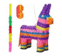 Pignatta Asinello da Riempire, Set di Accessori, Asta e Maschera per Feste di Compleanno, 55 x 40 x 13 cm, Colorata