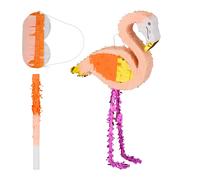 Relaxdays Pignatta Fenicottero, Piñata Vuota, Set Bastone e Maschera, Gioco Compleanno Bambini, 81x44x8 cm, Multicolore, Plastica, Cartone, Carta