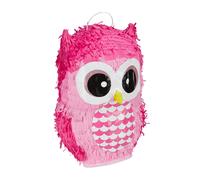 Relaxdays Pignatta Gufo, Simpatica Pentolaccia a Forma di Animale da Riempire, per Compleanni & Feste, da Colpire, rosa