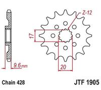 PIGNONE ANTERIORE JT 2084 14 KTM SX 85 18-20, HUSQVARNA TC 85 18-20 (+1) (JTF190