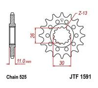 Pignone Con Gomma Anti Rumore JT Sprockets Acciaio 16 Denti 1591-525