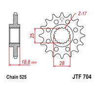 Pignone Con Gomma Antirumore JT Sprockets Acciaio 704-525 Per Moto Ricambi