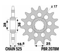 Pignone Pbr Acciaio Standard 2078M-525 Per Moto Ricambi Accessori Parti