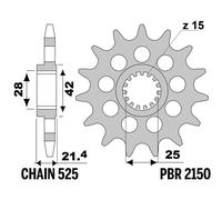 Pignone Pbr Acciaio Standard 2150-525 Per Moto Ricambi Accessori Parti