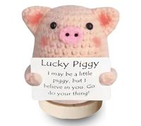 PIGPIGFLY Maialino portafortuna all'uncinetto con moneta fortunata, regalo per ricchezza e positività, regalo per donne, regali a tema maiale per compleanno/nuova casa, regali per esami, abbraccio
