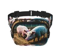 Pigs in Farm Print Fashion Waist Pack Square Layer Marsupio nero con cinghia regolabile, nero, Taglia unica