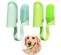Pijaborg Confezione da 2 spazzole per la pulizia dei denti del cane, kit per spazzolino da denti, setole surround 135º per una facile pulizia dei denti, spazzolino a doppia dita per la cura dentale per cuccioli, gatti e animali di piccola taglia