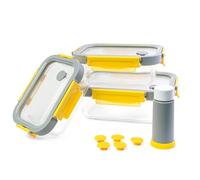 PIKA - Contenitore per alimenti in vetro e coperchio in vetro temperato - ermetico, compatibile con microonde, forno, congelatore - GlassShock (4- Set di 3 : 370 + 640 + 1050ml)