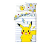 Pikachu - Parure da letto 100% cotone, copripiumino Pokemon reversibile, 140 x 200 cm + federa 65 x 65 cm