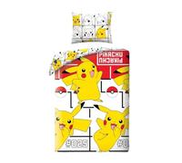 Pikachu Pokémon Copripiumino Singolo 140x200 + Federa 65x65 100% Cotone | Set lenzuola reversibile | Cotone naturale traspirante Oeko-Tex | Licenza Pokémon | 4-12 anni | Regalo | Idea regalo